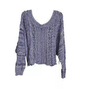 Melrose Market Blue Denim Combo V-Neck Chunky Knit Sweater